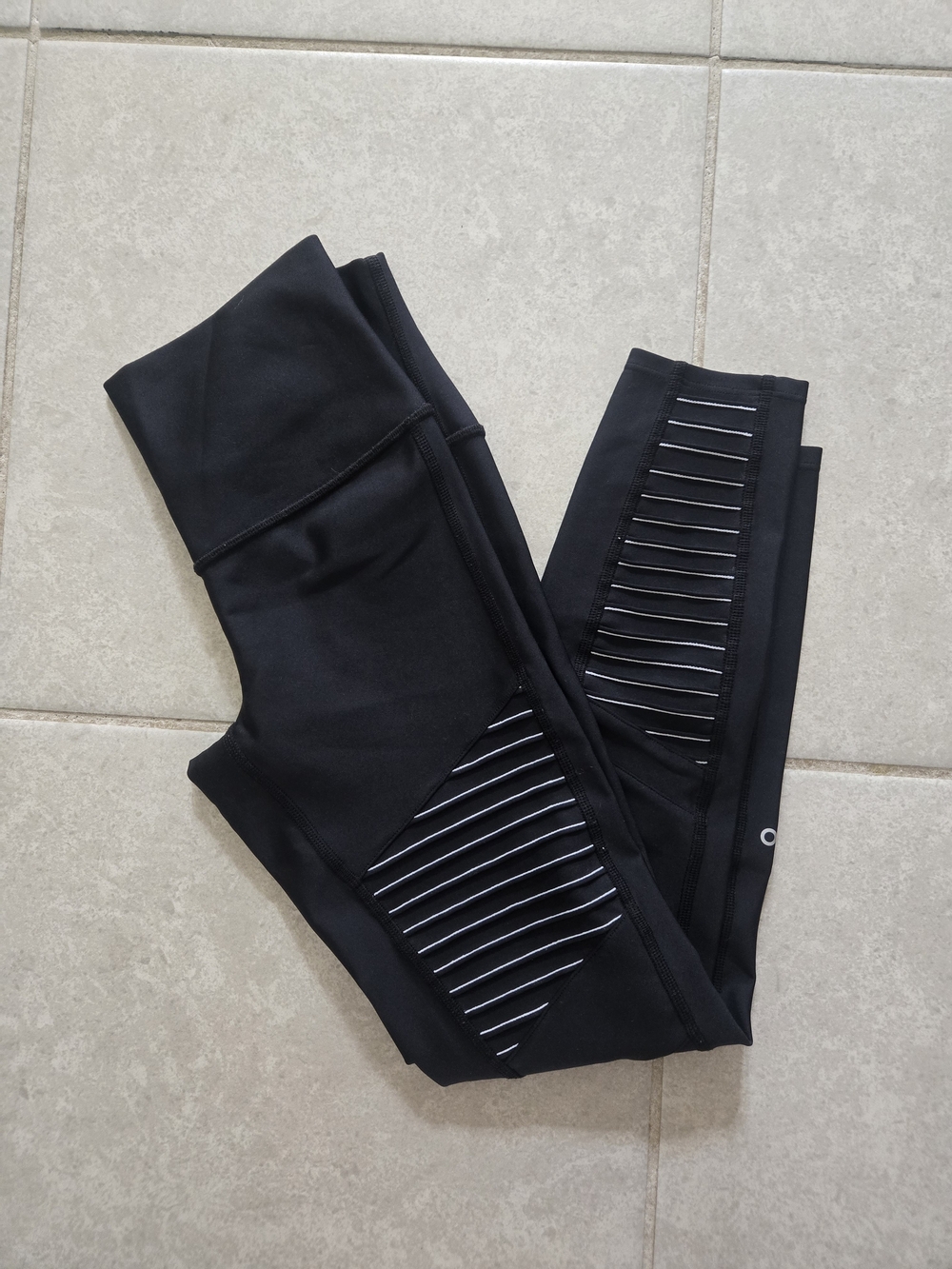 ALO Yoga Black Kids Leggings with Reflective Stripe Panels